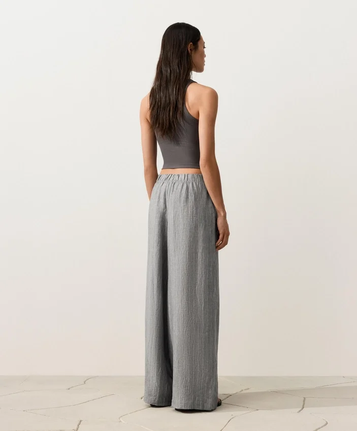 Pantalon large à rayures 100 % lin Pantalon large à rayures 100 % lin