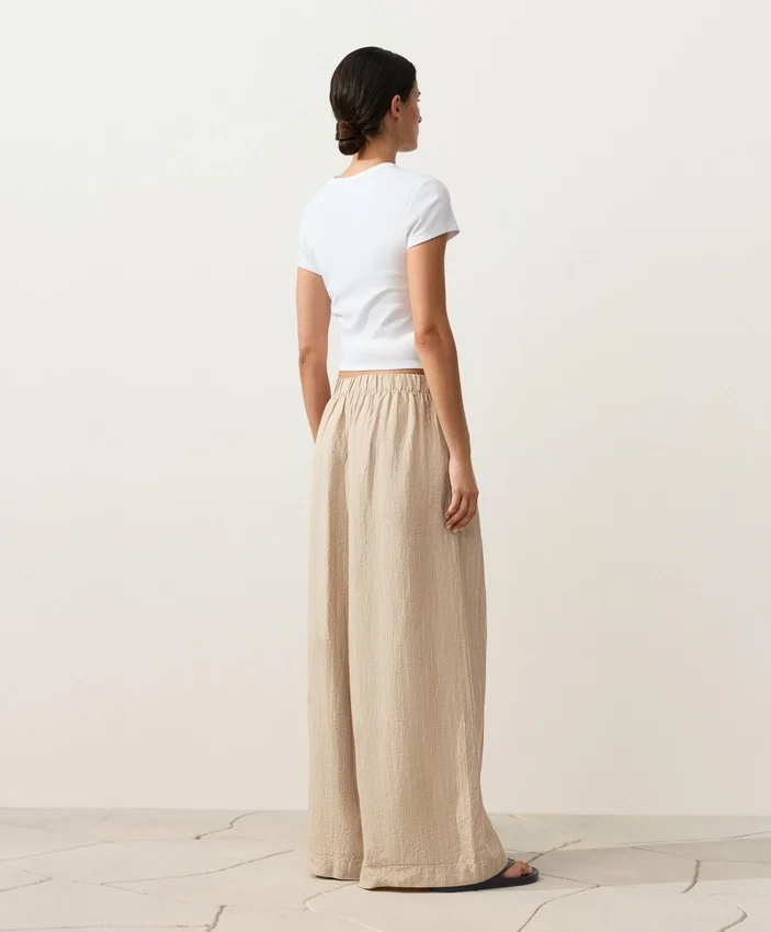 Pantalon large à rayures 100 % lin Pantalon large à rayures 100 % lin
