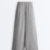 Pantalon large à rayures 100 % lin Pantalon large à rayures 100 % lin