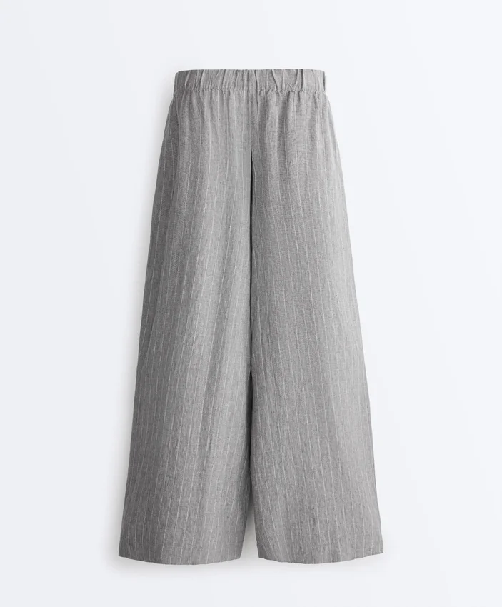 Pantalon large à rayures 100 % lin Pantalon large à rayures 100 % lin
