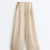 Pantalon large à rayures 100 % lin Pantalon large à rayures 100 % lin