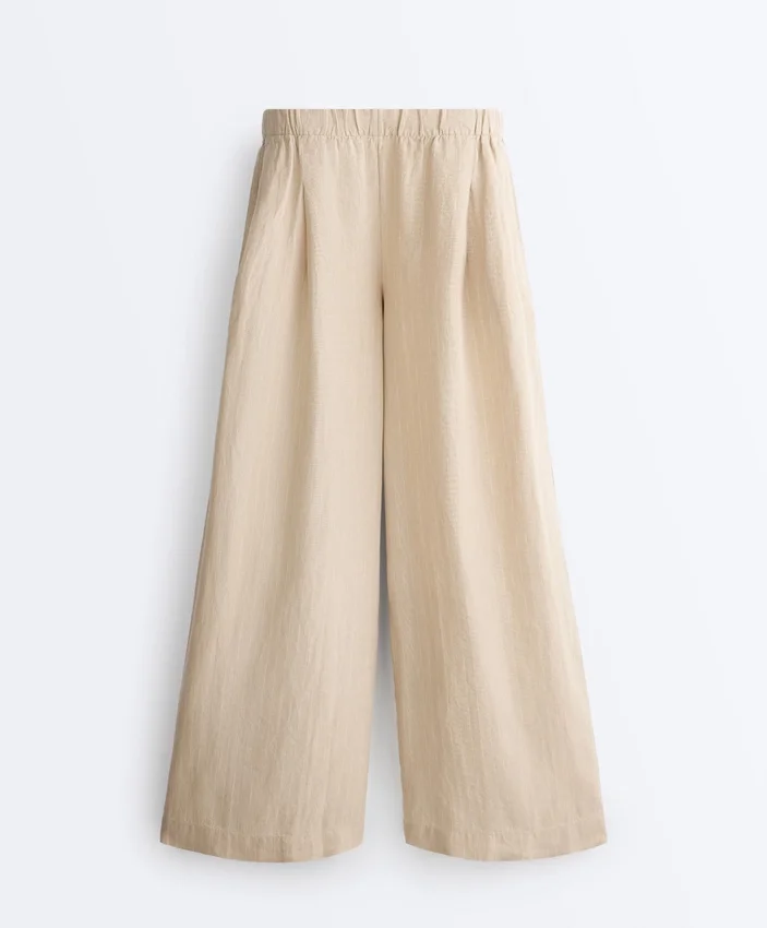 Pantalon large à rayures 100 % lin Pantalon large à rayures 100 % lin