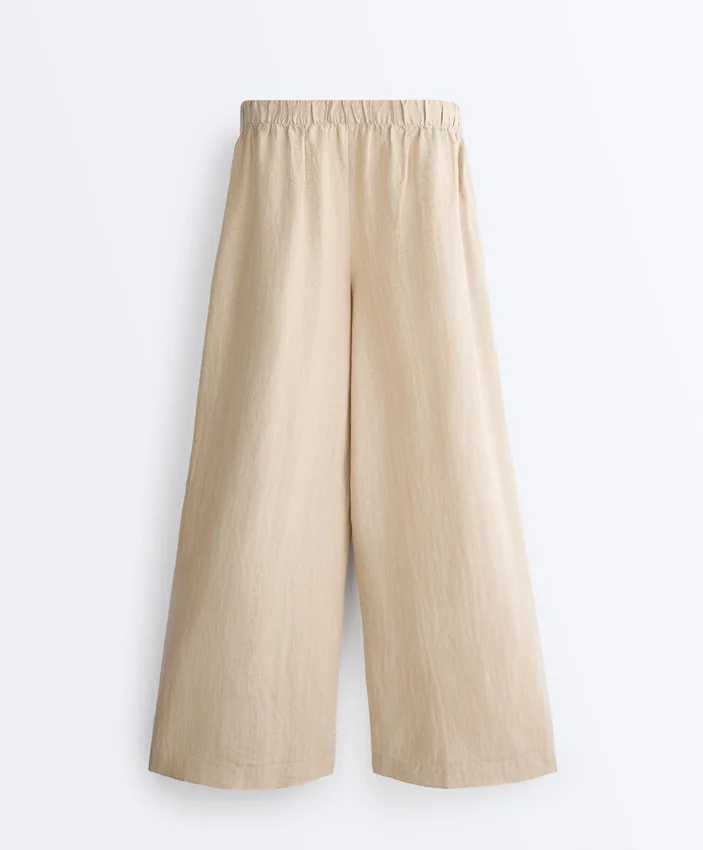 Pantalon large à rayures 100 % lin Pantalon large à rayures 100 % lin