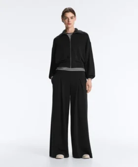 Pantalon long à jambes larges en modal Soft Touch et à plis