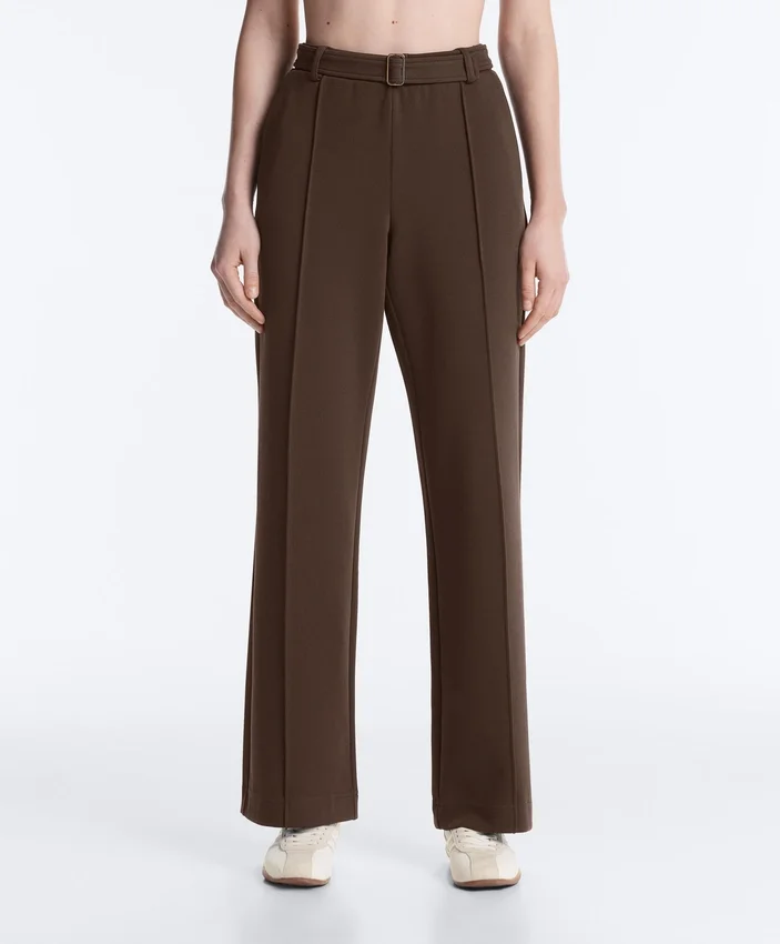 Pantalon slim taille basse en piqué de coton Pantalon slim taille basse en piqué de coton