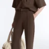Pantalon slim taille basse en piqué de coton Pantalon slim taille basse en piqué de coton