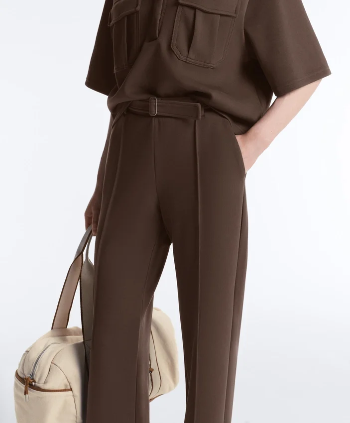 Pantalon slim taille basse en piqué de coton Pantalon slim taille basse en piqué de coton