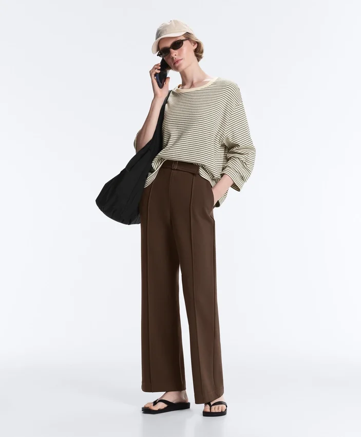 Pantalon slim taille basse en piqué de coton Pantalon slim taille basse en piqué de coton