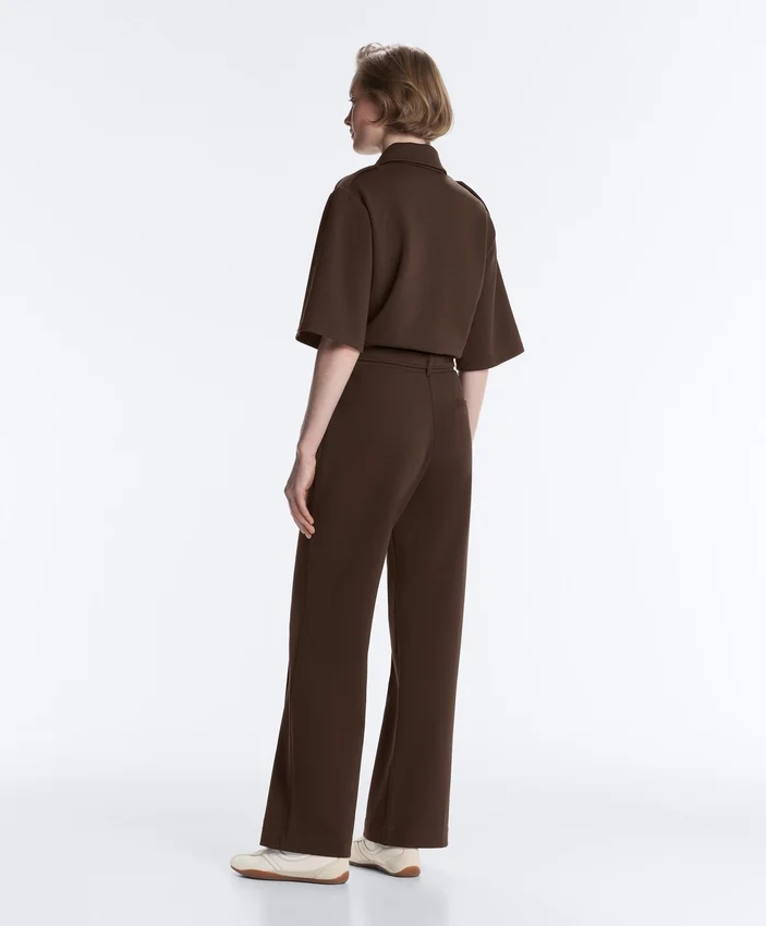 Pantalon slim taille basse en piqué de coton Pantalon slim taille basse en piqué de coton