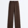 Pantalon slim taille basse en piqué de coton Pantalon slim taille basse en piqué de coton