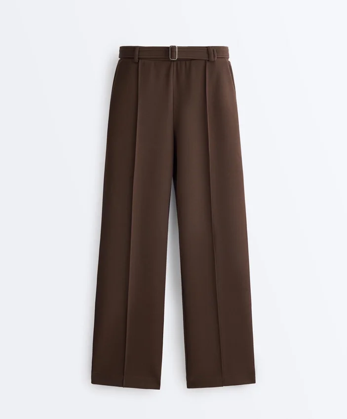 Pantalon slim taille basse en piqué de coton Pantalon slim taille basse en piqué de coton