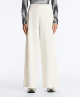 Pantalon taille haute en sergé à jambes larges et plis