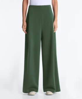 Pantalon taille haute en sergé à jambes larges et plis