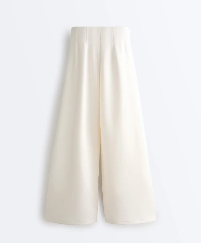 Pantalon taille haute en sergé à jambes larges et plis Pantalon taille haute en sergé à jambes larges et plis