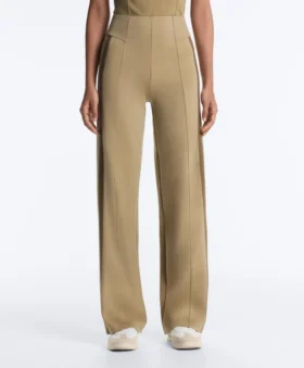Pantalon à taille haute et coupe droite effet néoprène avec passepoil
