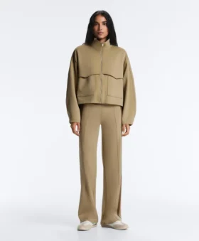Pantalon à taille haute et coupe droite effet néoprène avec passepoil