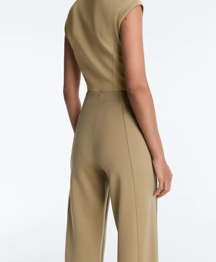 Pantalon à taille haute et coupe droite effet néoprène avec passepoil Pantalon à taille haute et coupe droite effet néoprène avec passepoil