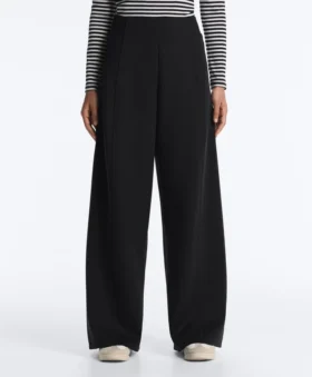 Pantalon à taille haute et jambes larges effet néoprène