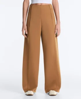 Pantalon à taille haute et jambes larges effet néoprène