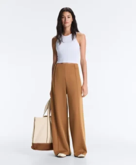 Pantalon à taille haute et jambes larges effet néoprène