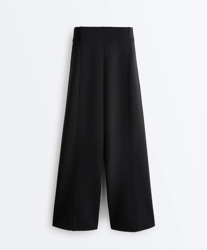 Pantalon à taille haute et jambes larges effet néoprène Pantalon à taille haute et jambes larges effet néoprène
