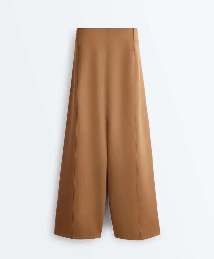 Pantalon à taille haute et jambes larges effet néoprène Pantalon à taille haute et jambes larges effet néoprène