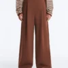 Pantalon à taille haute et jambes larges en piqué de coton Pantalon à taille haute et jambes larges en piqué de coton
