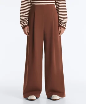 Pantalon à taille haute et jambes larges en piqué de coton