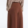 Pantalon à taille haute et jambes larges en piqué de coton Pantalon à taille haute et jambes larges en piqué de coton
