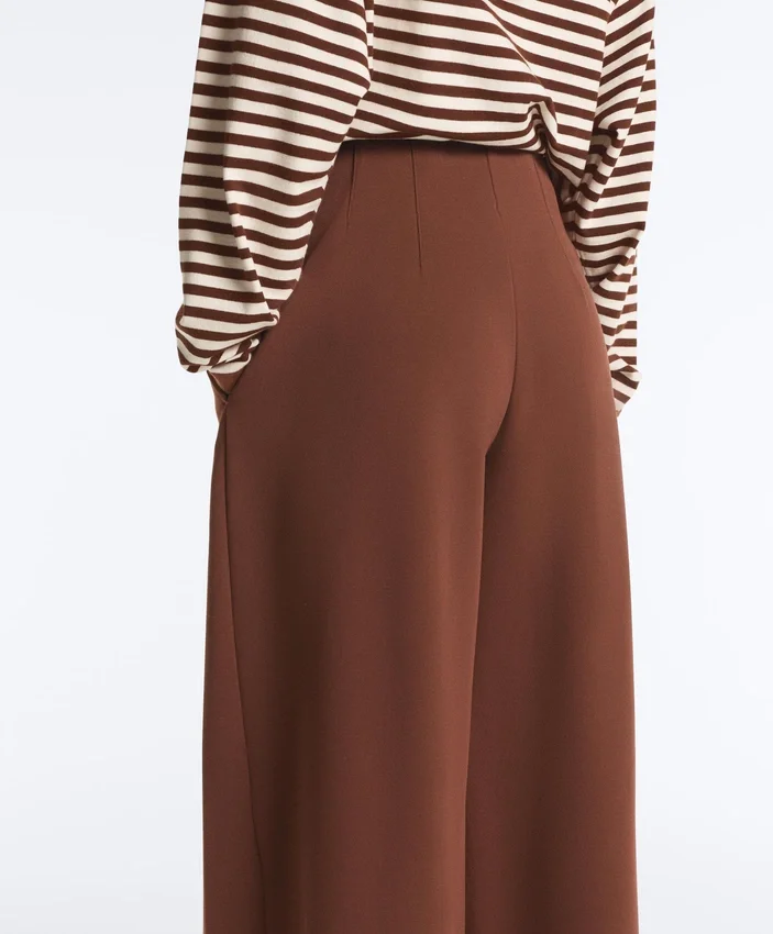 Pantalon à taille haute et jambes larges en piqué de coton Pantalon à taille haute et jambes larges en piqué de coton