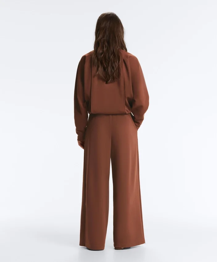 Pantalon à taille haute et jambes larges en piqué de coton Pantalon à taille haute et jambes larges en piqué de coton