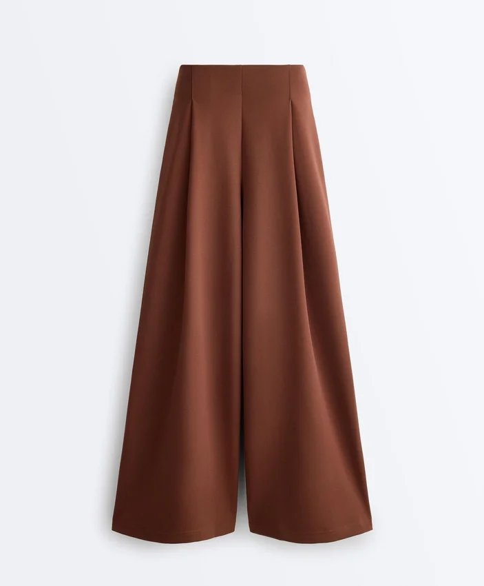 Pantalon à taille haute et jambes larges en piqué de coton Pantalon à taille haute et jambes larges en piqué de coton