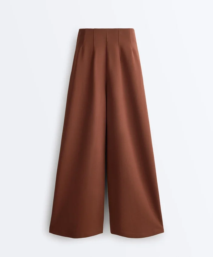 Pantalon à taille haute et jambes larges en piqué de coton Pantalon à taille haute et jambes larges en piqué de coton