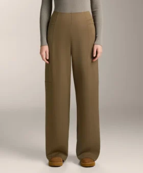 Pantalon taille haute à jambes droites effet néoprène