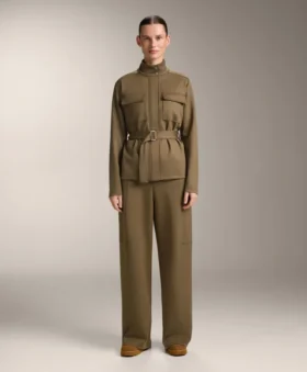 Pantalon taille haute à jambes droites effet néoprène