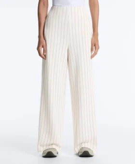 Pantalon taille haute à jambes larges et rayures fines, au toucher Soft Touch