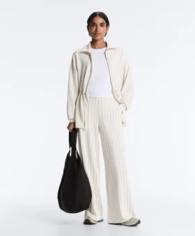 Pantalon taille haute à jambes larges et rayures fines, au toucher Soft Touch