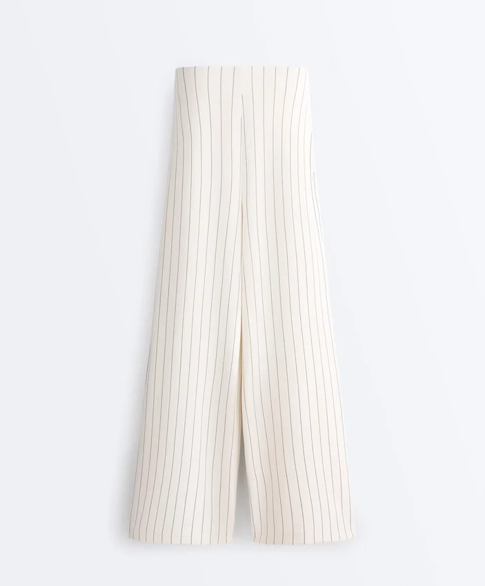 Pantalon taille haute à jambes larges et rayures fines, au toucher Soft Touch Pantalon taille haute à jambes larges et rayures fines, au toucher Soft Touch