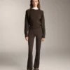 Pantalon évasé chaud à taille haute avec poches Pantalon évasé chaud à taille haute avec poches