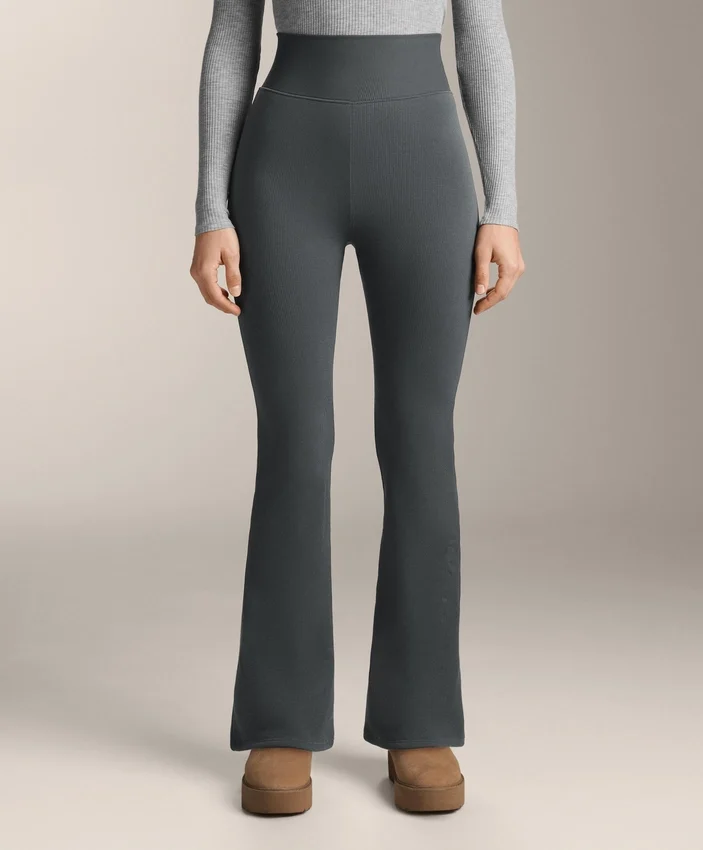 Pantalon évasé à côtes extra-chaud sans coutures à taille très haute Pantalon évasé à côtes extra-chaud sans coutures à taille très haute