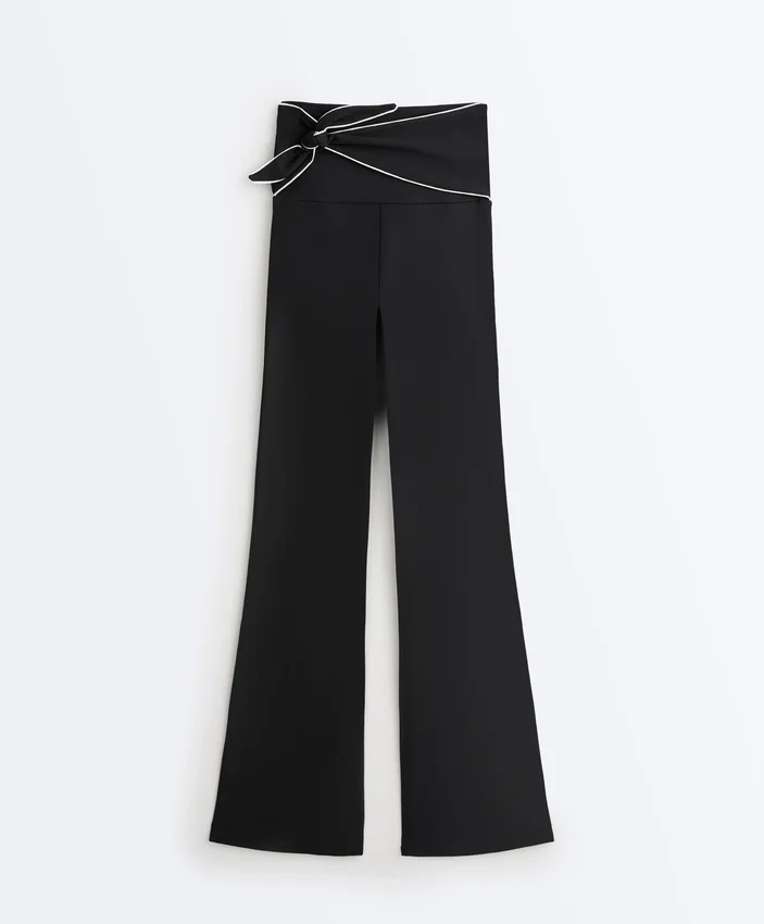 Pantalon évasé taille haute Comfortlux avec nœud Pantalon évasé taille haute Comfortlux avec nœud