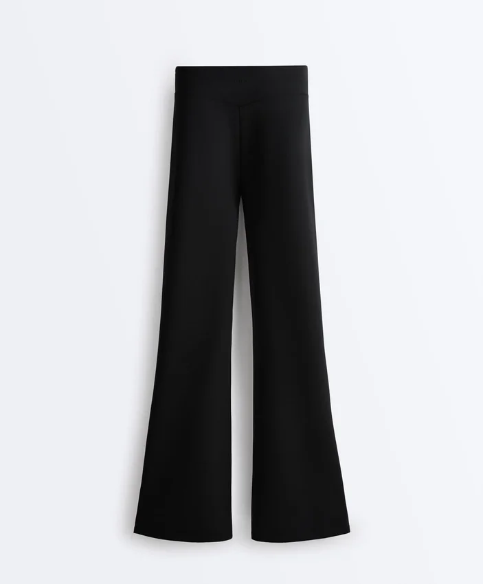 Pantalon évasé taille haute effet néoprène Pantalon évasé taille haute effet néoprène