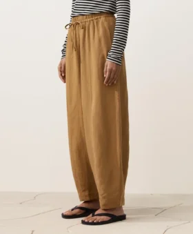 Pantalons bouffants en mélange de lyocell et 24 % de lin avec coutures