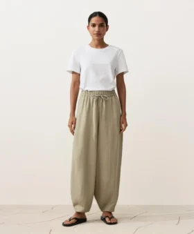 Pantalons bouffants en mélange de lyocell et 24 % de lin avec coutures