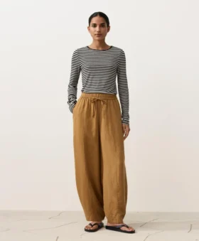 Pantalons bouffants en mélange de lyocell et 24 % de lin avec coutures