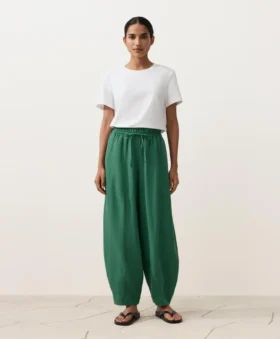 Pantalons bouffants en mélange de lyocell et 24 % de lin avec coutures
