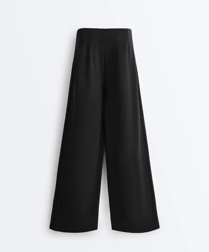 Pantalons à jambes larges en modal Soft Touch et ourlet ajouré Pantalons à jambes larges en modal Soft Touch et ourlet ajouré