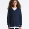 Pull à col en V en maille torsadée 100 % coton Pull à col en V en maille torsadée 100 % coton
