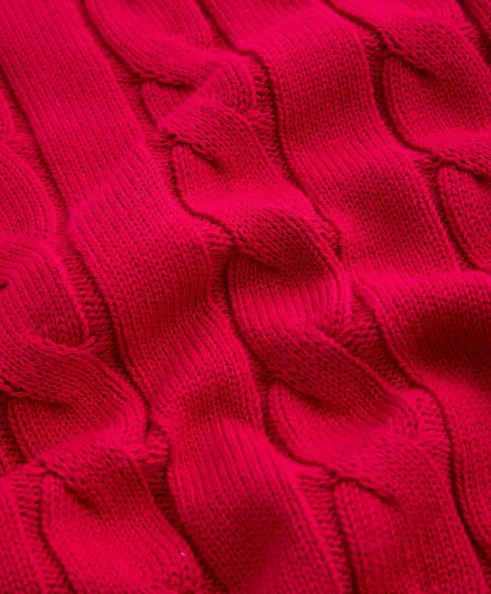 Pull à col en V en maille torsadée 100 % coton Pull à col en V en maille torsadée 100 % coton