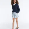 Pull à col en V en maille torsadée 100 % coton Pull à col en V en maille torsadée 100 % coton